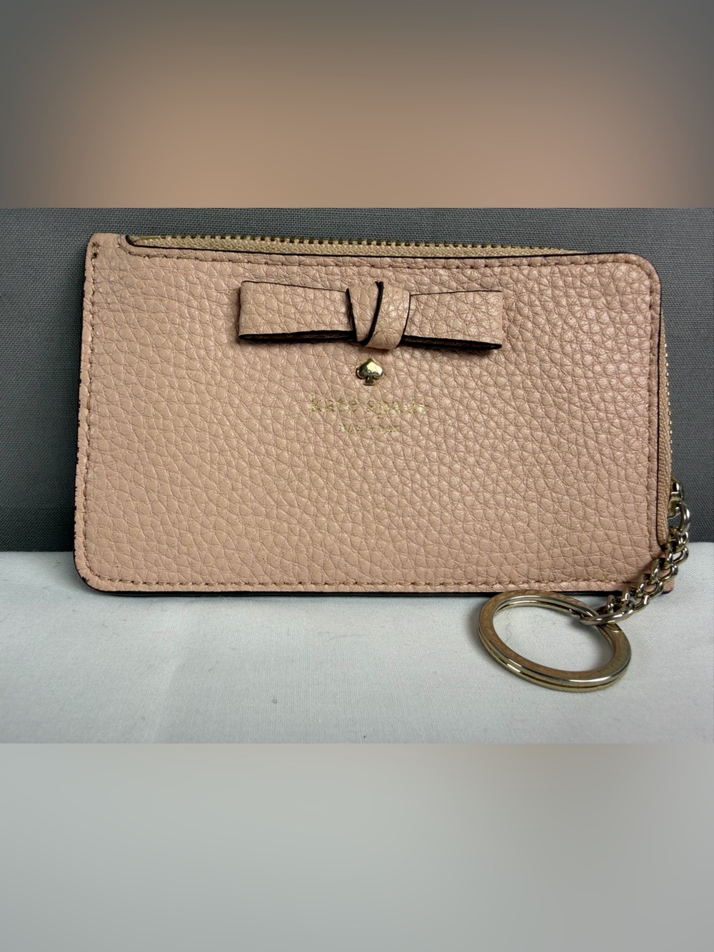 kate spade Blush Pebbled Leather Bow Keyring Wristlet